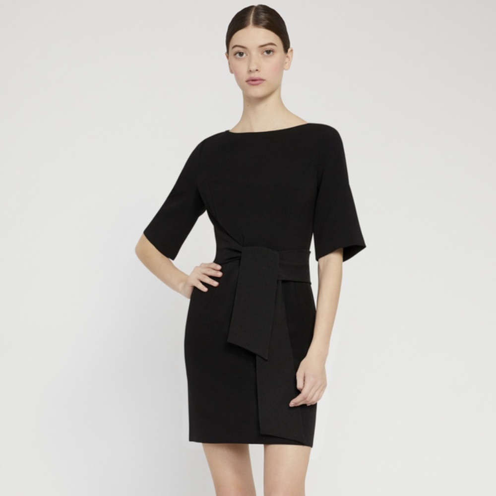 NWT Alice + Olivia Virgil Boat Neck Mini Dress with Self Tie Belt in Black